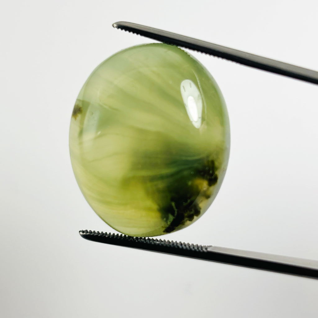 Green Prehnite 25x21x11 Cabochon Oval 51.45 Carat