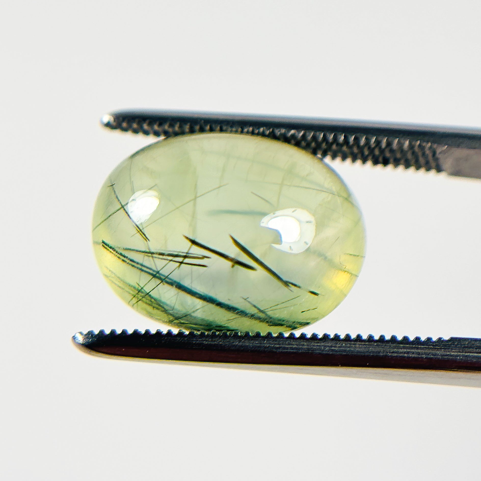 Rutilted Green Prehnite 14x11x7 Cabochon Oval 8.6 Carat