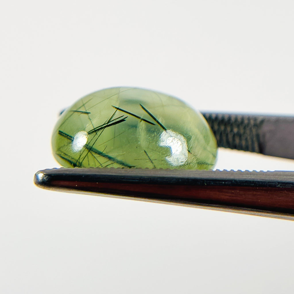 Rutilted Green Prehnite 14x11x7 Cabochon Oval 8.6 Carat