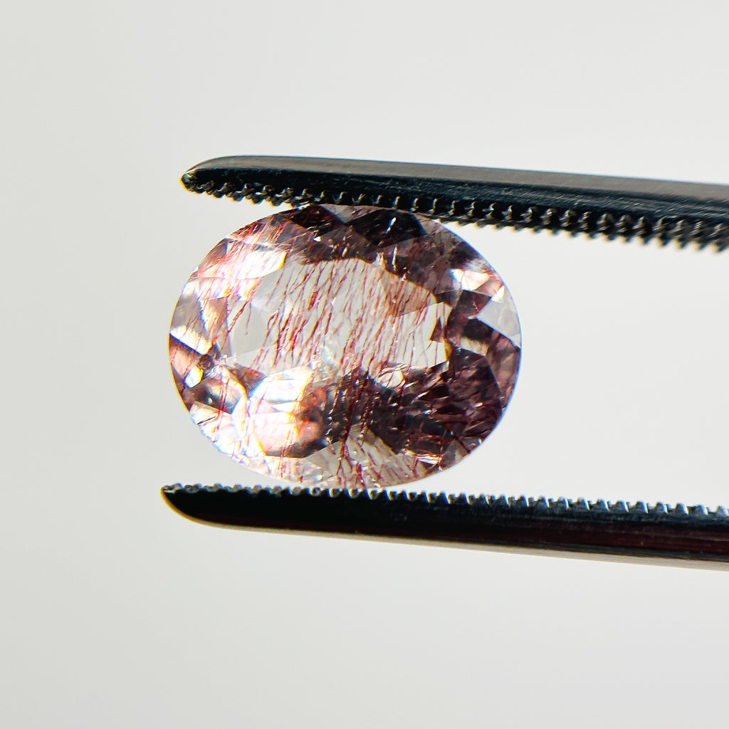 Clear Pink Rutilted Quartz 10x8x5.4 Facet Oval 2.5 Carat