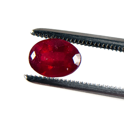 African Deep Red Ruby 7x5x3.5 Facet Oval 1.25 Carat Glass Filled