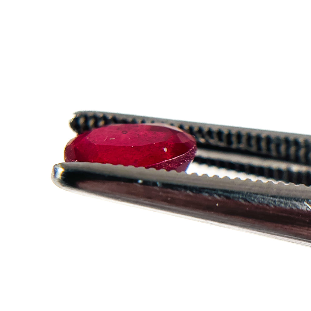 African Deep Red Ruby 7x5x3.5 Facet Oval 1.25 Carat Glass Filled