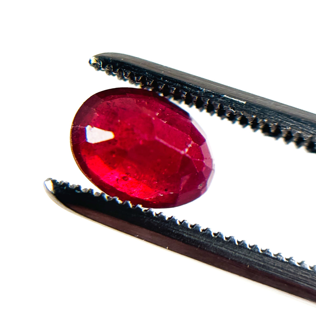 African Deep Red Ruby 7x5x3.5 Facet Oval 1.25 Carat Glass Filled